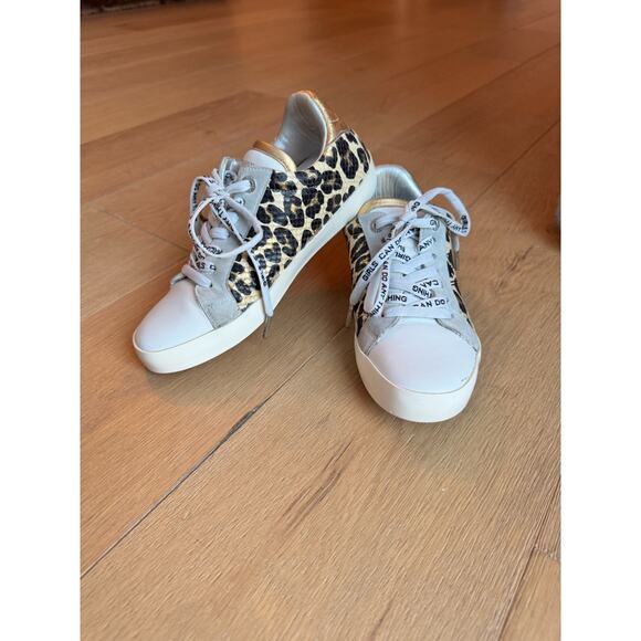 Zadig & Voltaire Leo Wild Leopard Print Lace-up Sneakers Metallic Gold Sz 6.5 - Picture 1 of 9